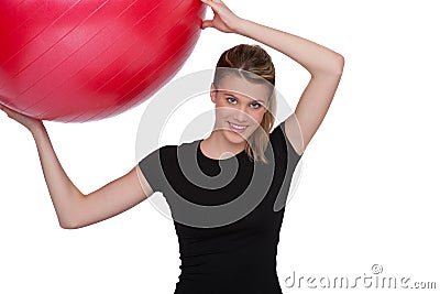 Fitness â€“ Young woman with exercise ball on whit Stock Photo